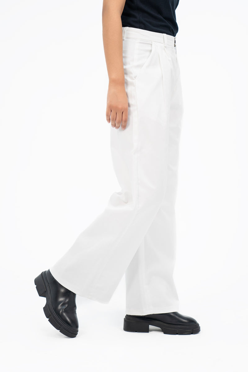 Wide Leg Pleated Pant (Cotton Twill) - White