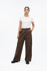 Relaxed Fit Pleated Wide Leg Pant - Chocolate Brown