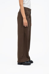 Relaxed Fit Pleated Wide Leg Pant - Chocolate Brown