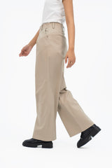 Relaxed Fit Pleated Wide Leg Pant - Beige