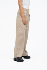 Relaxed Fit Pleated Wide Leg Pant - Beige