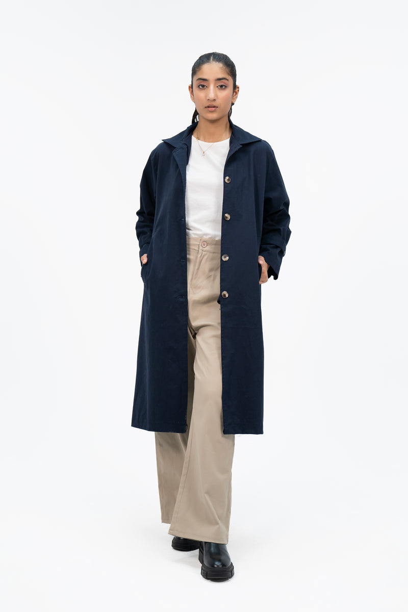 Long navy trench coat womens best sale