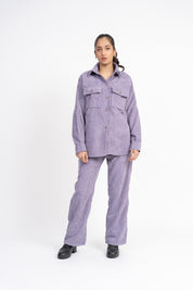 Wide Leg Pant with Pockets in Corduroy - Greyish Purple