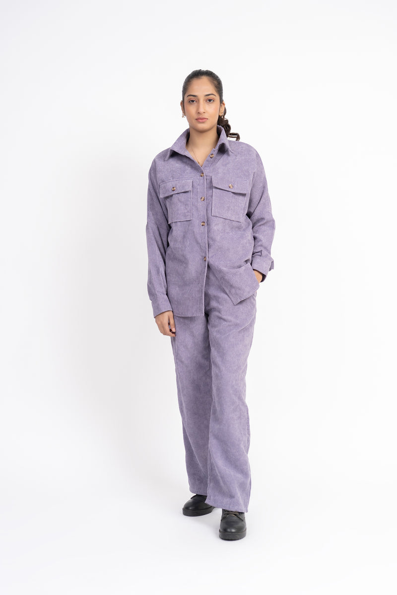 Wide Leg Pant with Pockets in Corduroy - Greyish Purple