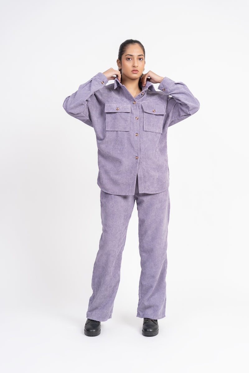 Wide Leg Pant with Pockets in Corduroy - Greyish Purple