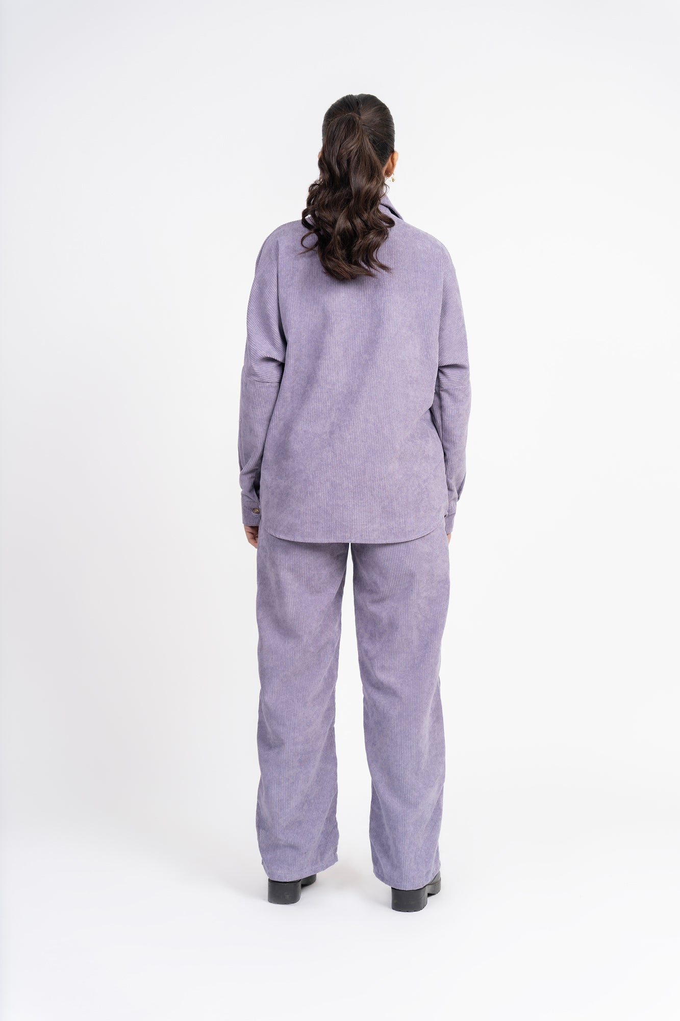 Wide Leg Pant with Pockets in Corduroy - Greyish Purple