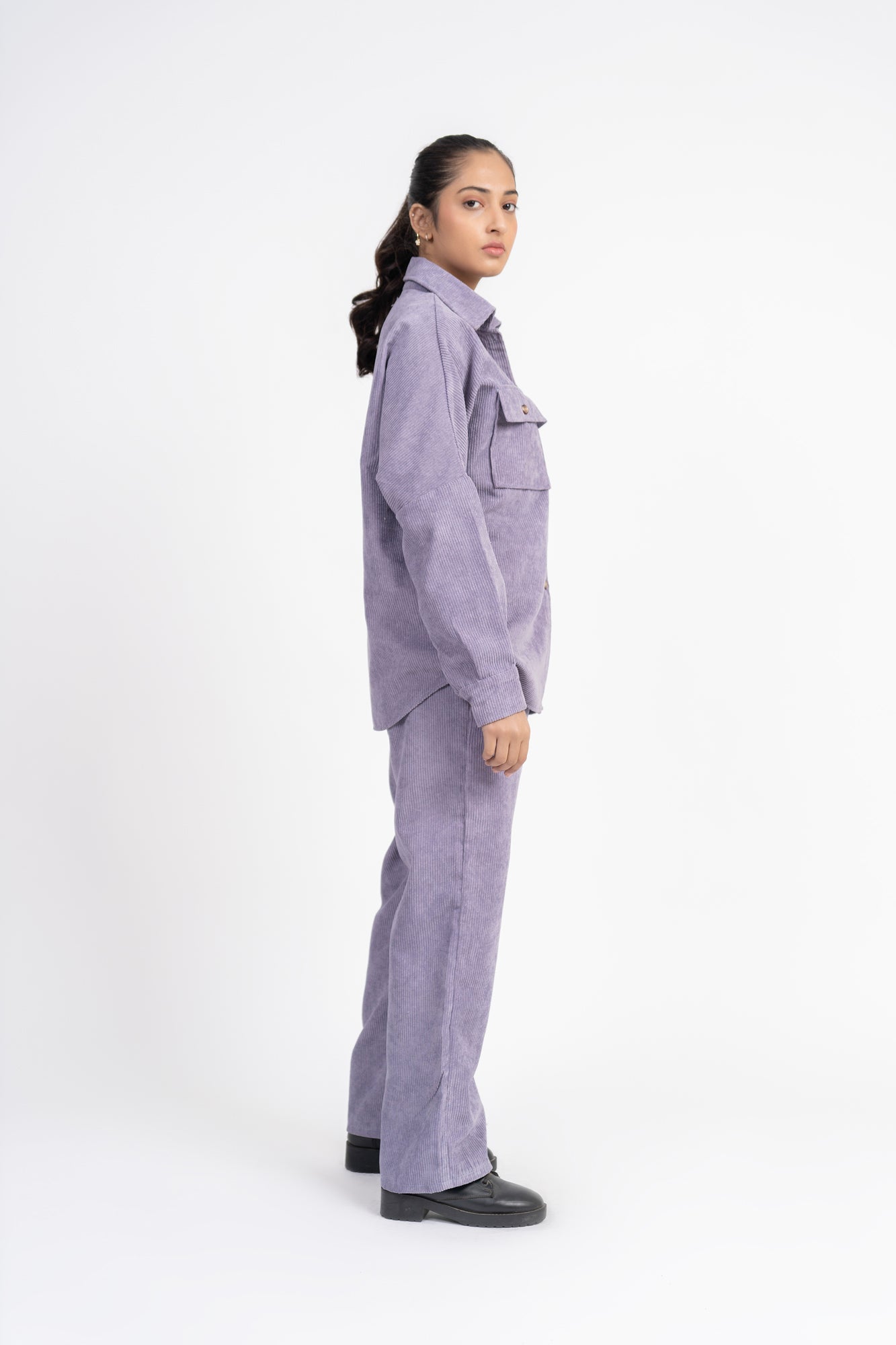 Wide Leg Pant with Pockets in Corduroy - Greyish Purple