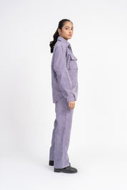 Wide Leg Pant with Pockets in Corduroy - Greyish Purple