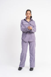 Wide Leg Pant with Pockets in Corduroy - Greyish Purple