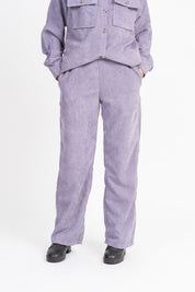 Wide Leg Pant with Pockets in Corduroy - Greyish Purple