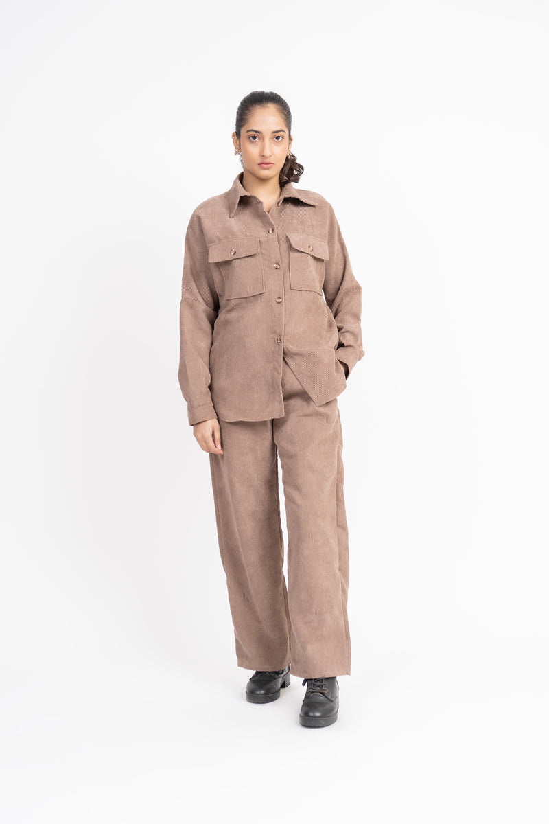 Wide Leg Pant with Pockets in Corduroy - Light Brown