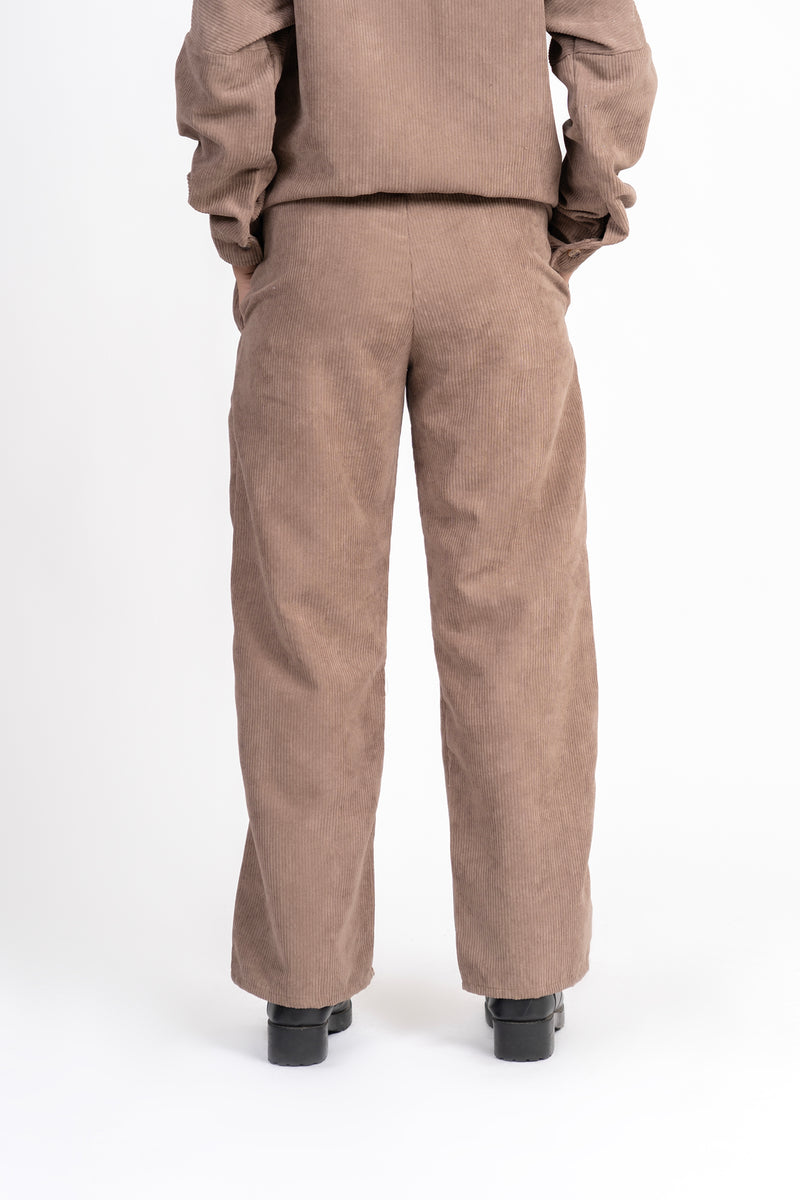 Wide Leg Pant with Pockets in Corduroy - Light Brown