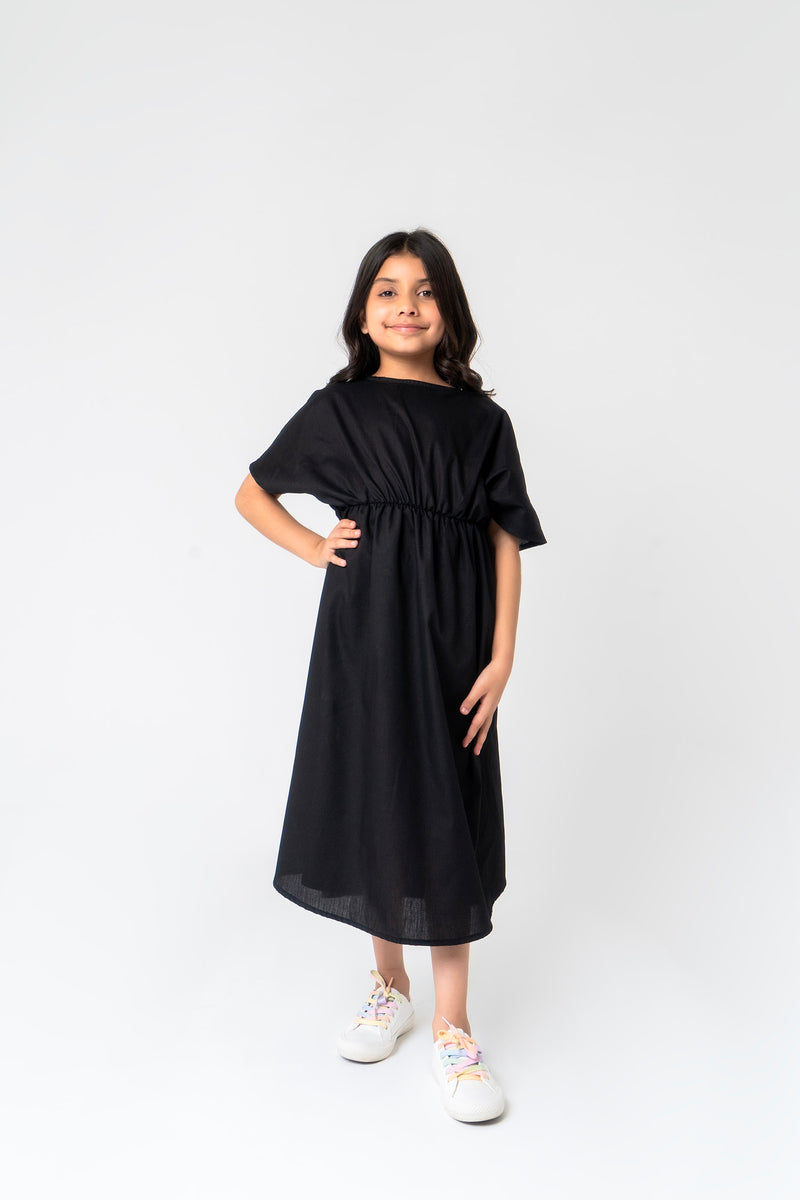 Girls Elastic Waist Dress - Black