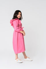 Girls Ruffle Trim Belted Dress - Fuchsia Pink
