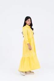 Pleated Sleeve Collared Dress - Light Yellow
