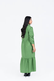Pleated Sleeve Collared Dress - Pistachio Green