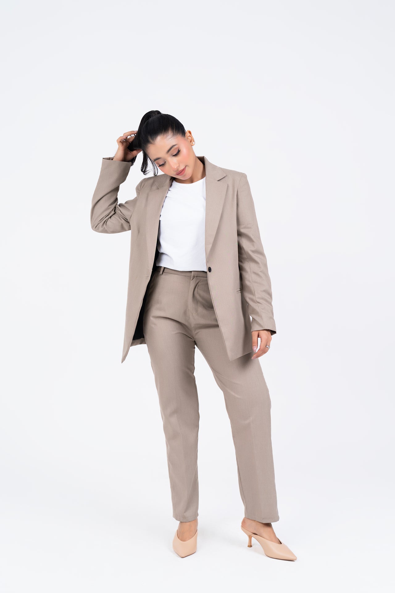 Straight Fit Suit Blazer - Beige