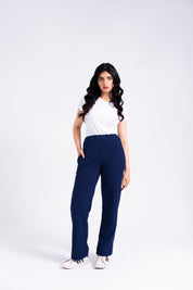 Wide Leg Pants in Waffle - Blue