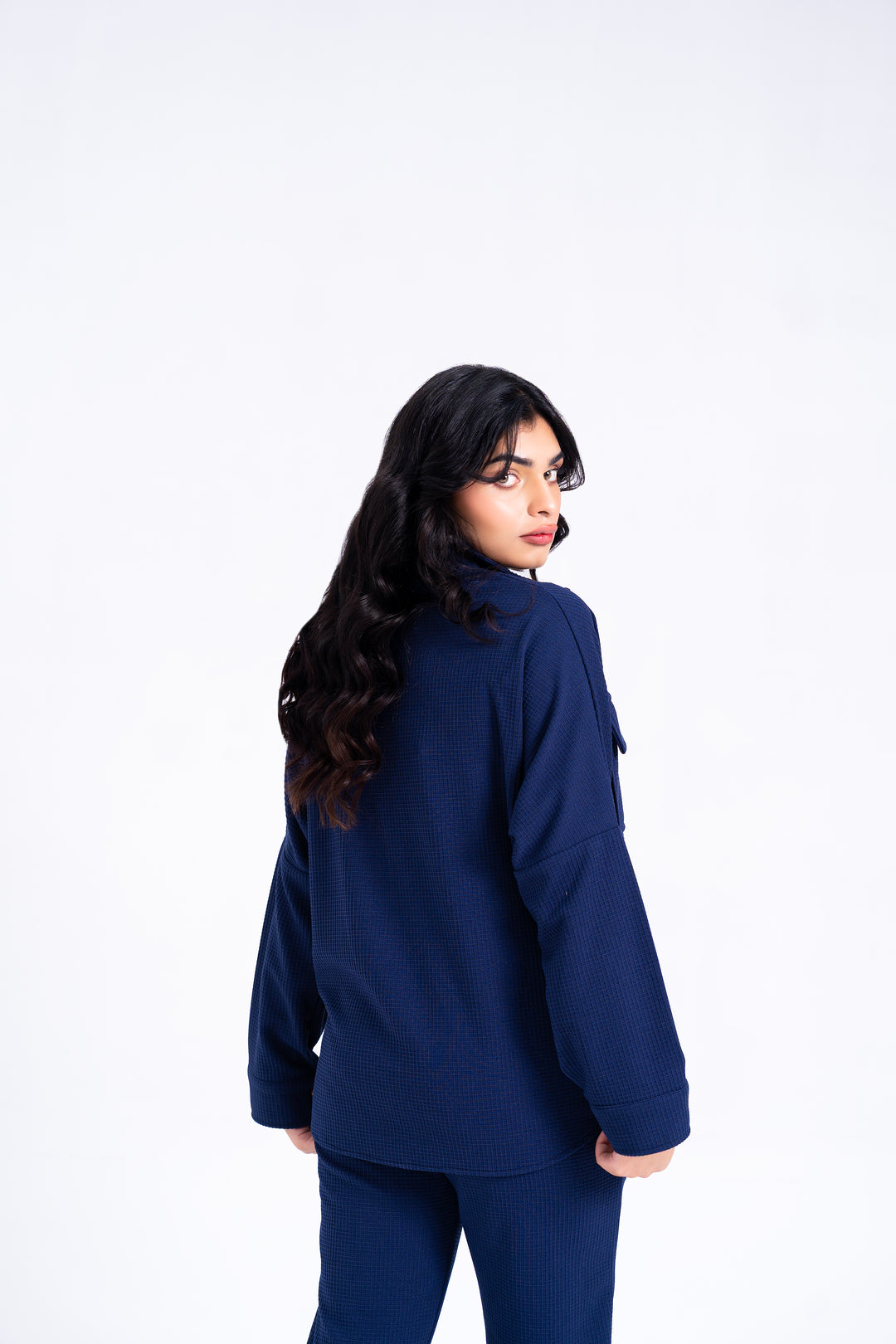 Overshirt with Pockets in Waffle - Blue