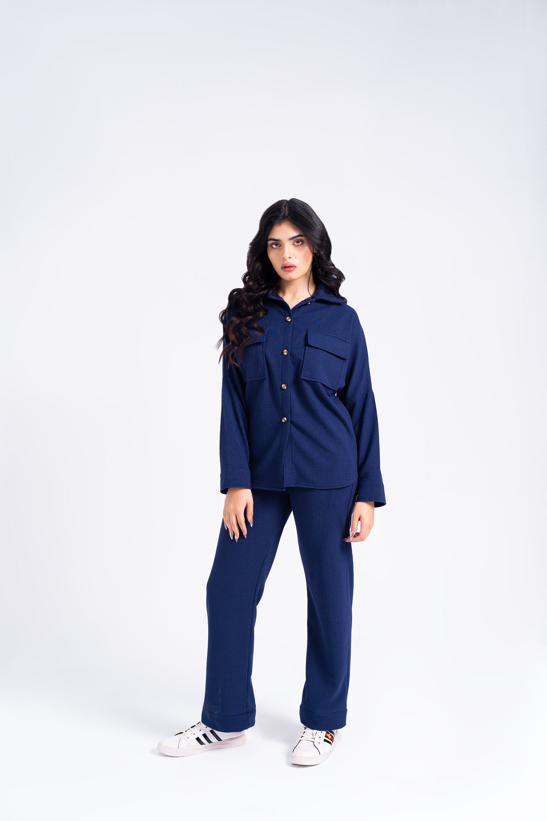 Overshirt with Pockets in Waffle - Blue