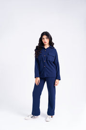 Overshirt with Pockets in Waffle - Blue