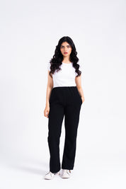 Wide Leg Pants in Waffle - Black