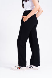 Wide Leg Pants in Waffle - Black