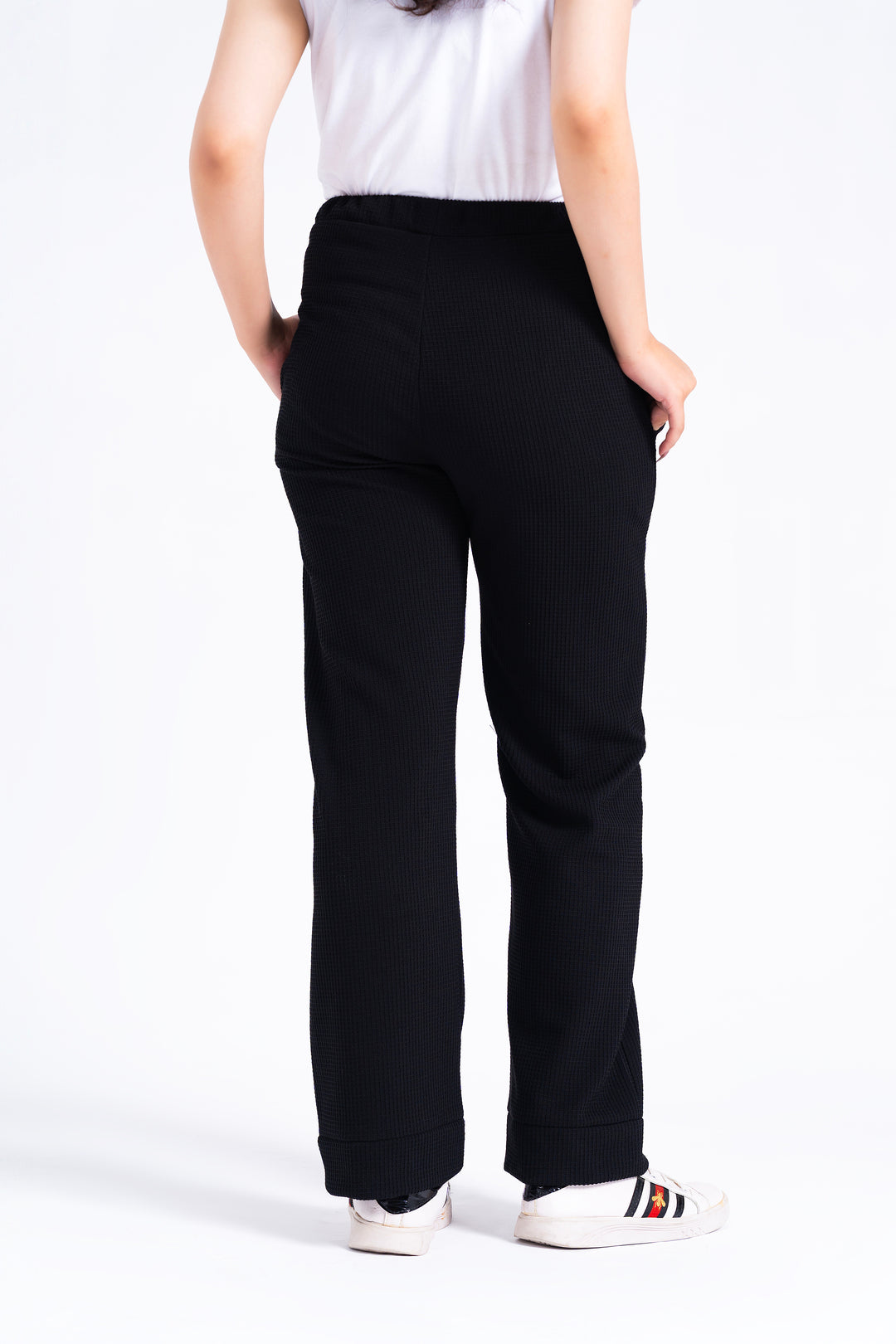 Wide Leg Pants in Waffle - Black