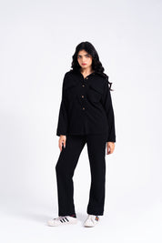 Wide Leg Pants in Waffle - Black