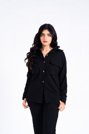 Overshirt with Pockets in Waffle - Black