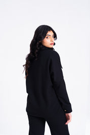 Overshirt with Pockets in Waffle - Black