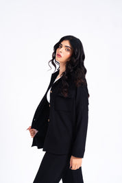 Overshirt with Pockets in Waffle - Black