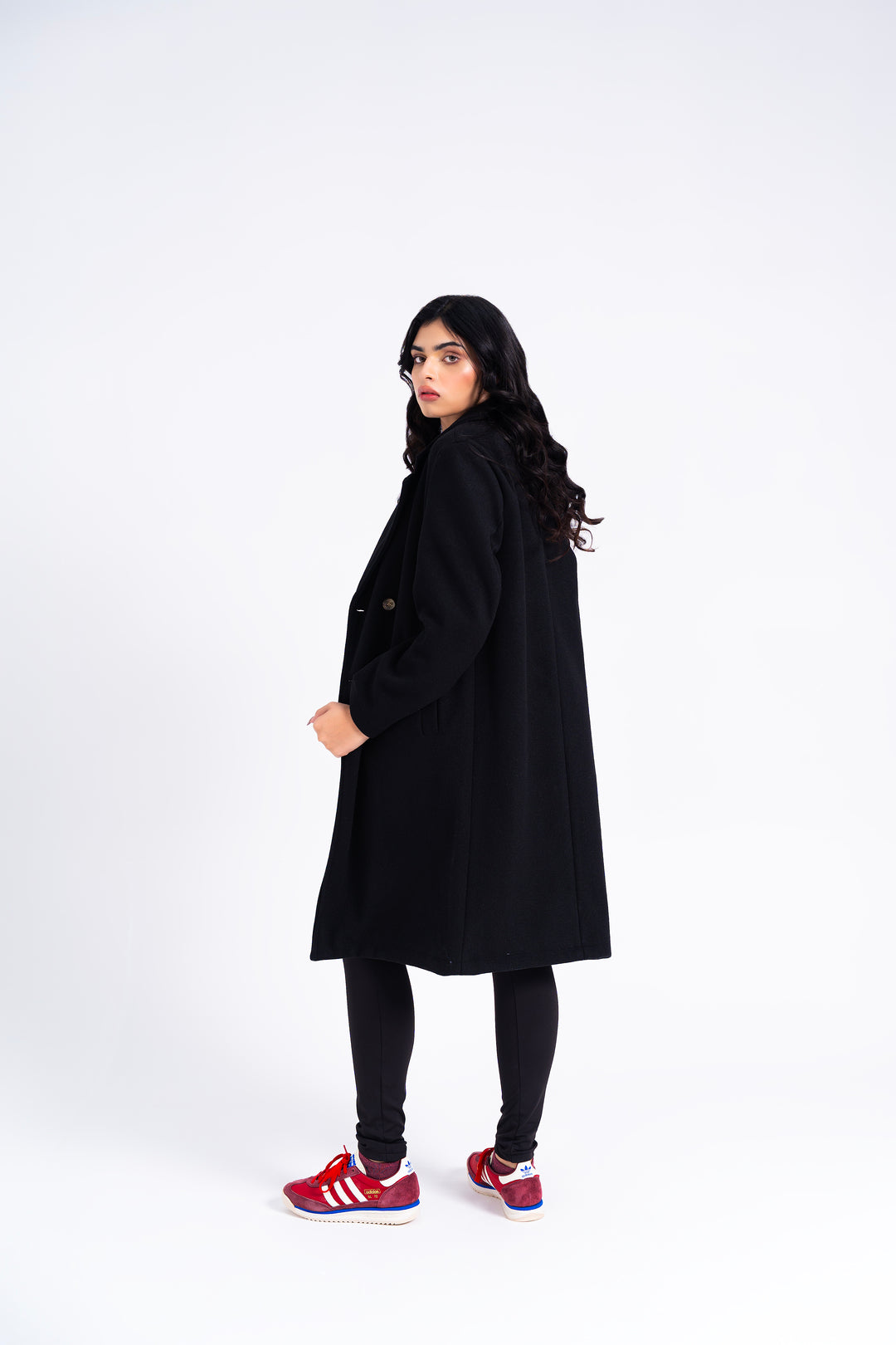 Double Breasted Wool Coat - Black