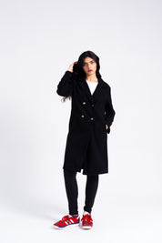 Double Breasted Wool Coat - Black