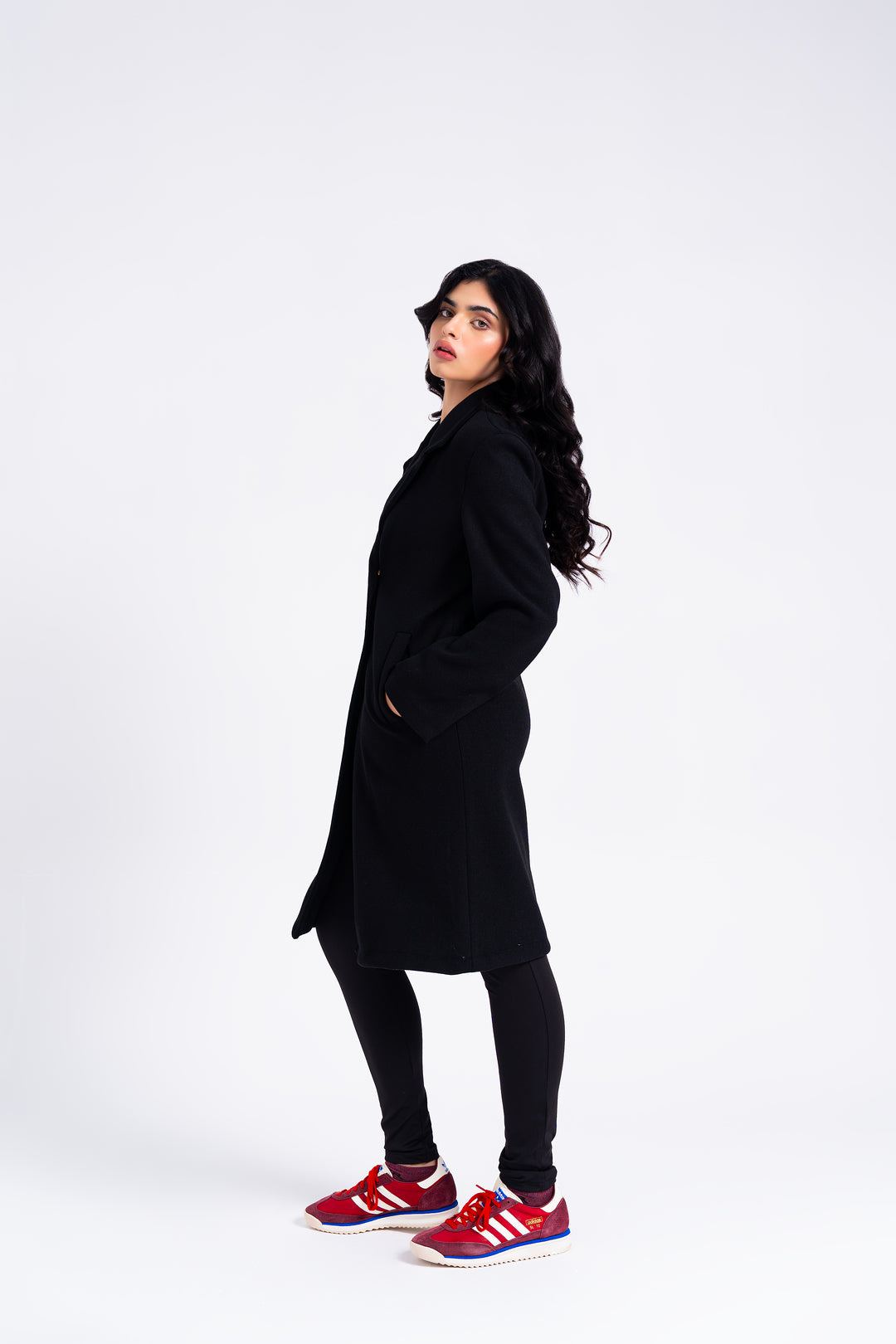 Double Breasted Wool Coat - Black