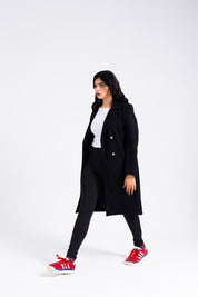 Double Breasted Wool Coat - Black