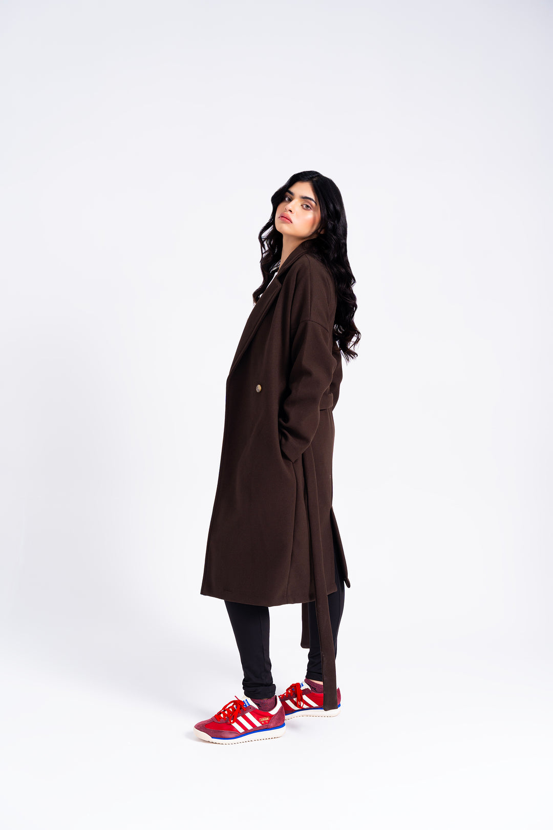 Oversized Belted Wool Coat - Chocolate Brown