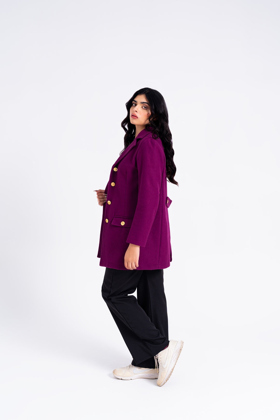 Fitted Wool Coat - Magenta