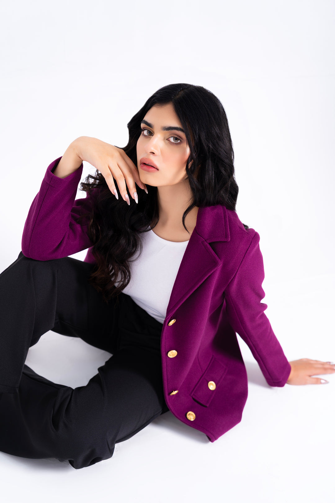 Fitted Wool Coat - Magenta