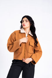 Sherpa Collared Wool Jacket - Camel