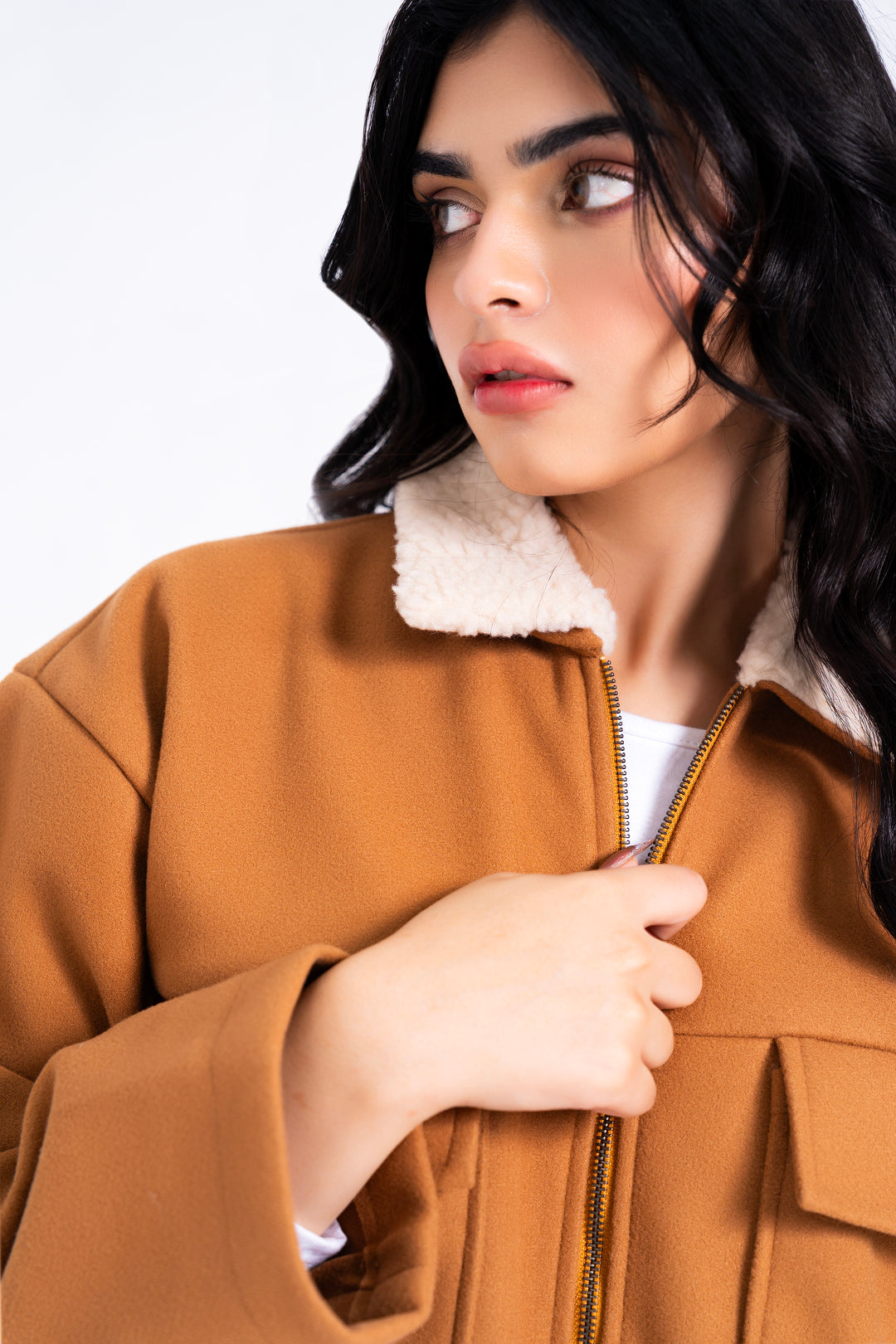 Sherpa Collared Wool Jacket - Camel