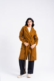 Oversized Belted Wool Coat - Tan