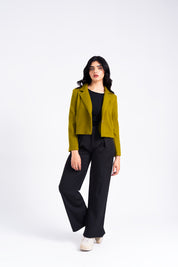 Cropped Wool Blazer - Golden Olive