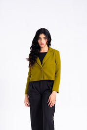 Cropped Wool Blazer - Golden Olive
