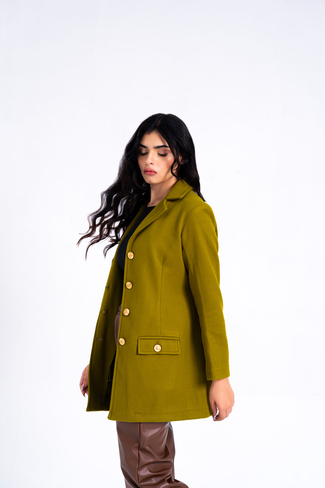 Fitted Wool Coat - Golden Olive