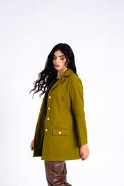 Fitted Wool Coat - Golden Olive