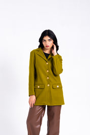 Fitted Wool Coat - Golden Olive