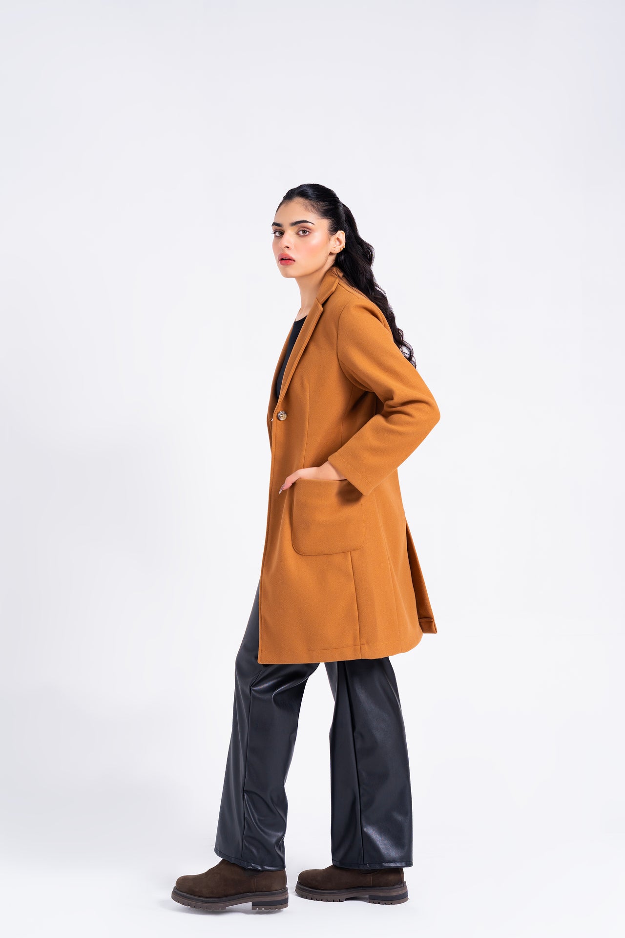 Long Coat with Patch Pockets - Camel
