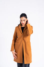 Long Coat with Patch Pockets - Camel