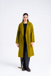 Oversized Belted Wool Coat - Golden Olive